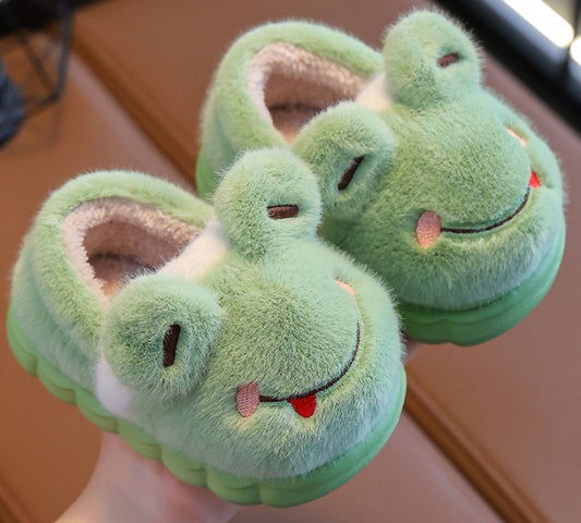 Kids Frog Fleece Slippers