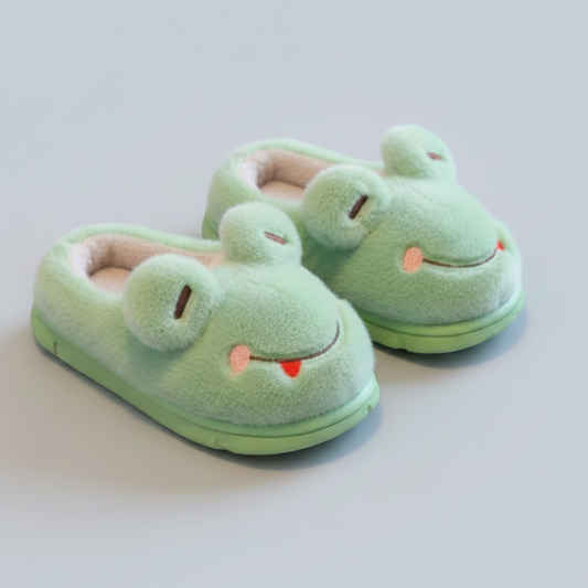 Pantoufles en polaire grenouille pour enfants